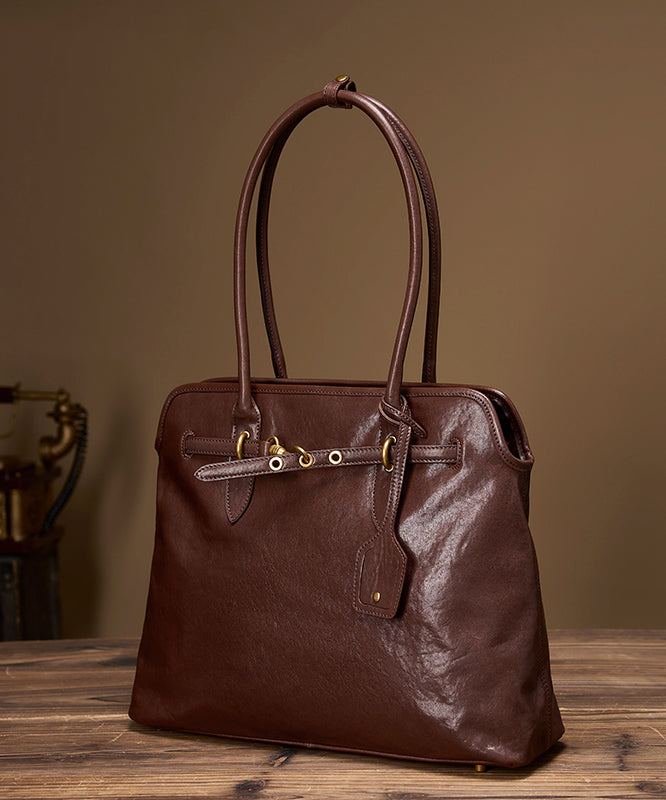 French Chocolate Solid Durable Leather Women Shoulder Bags