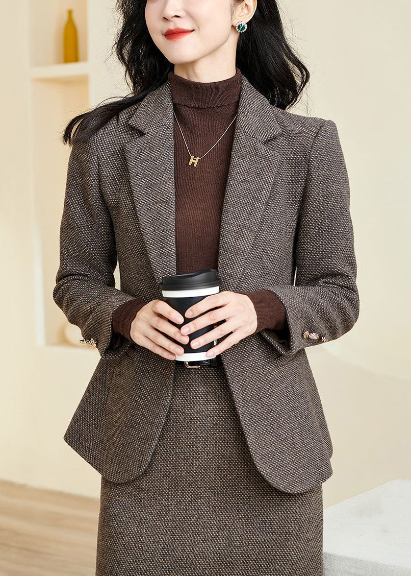 French Coffee Notched Pockets Cotton Coats Winter