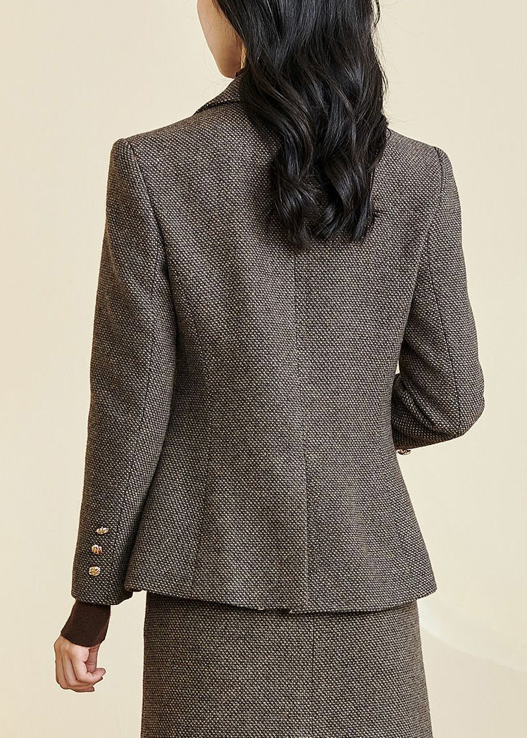 French Coffee Notched Pockets Cotton Coats Winter