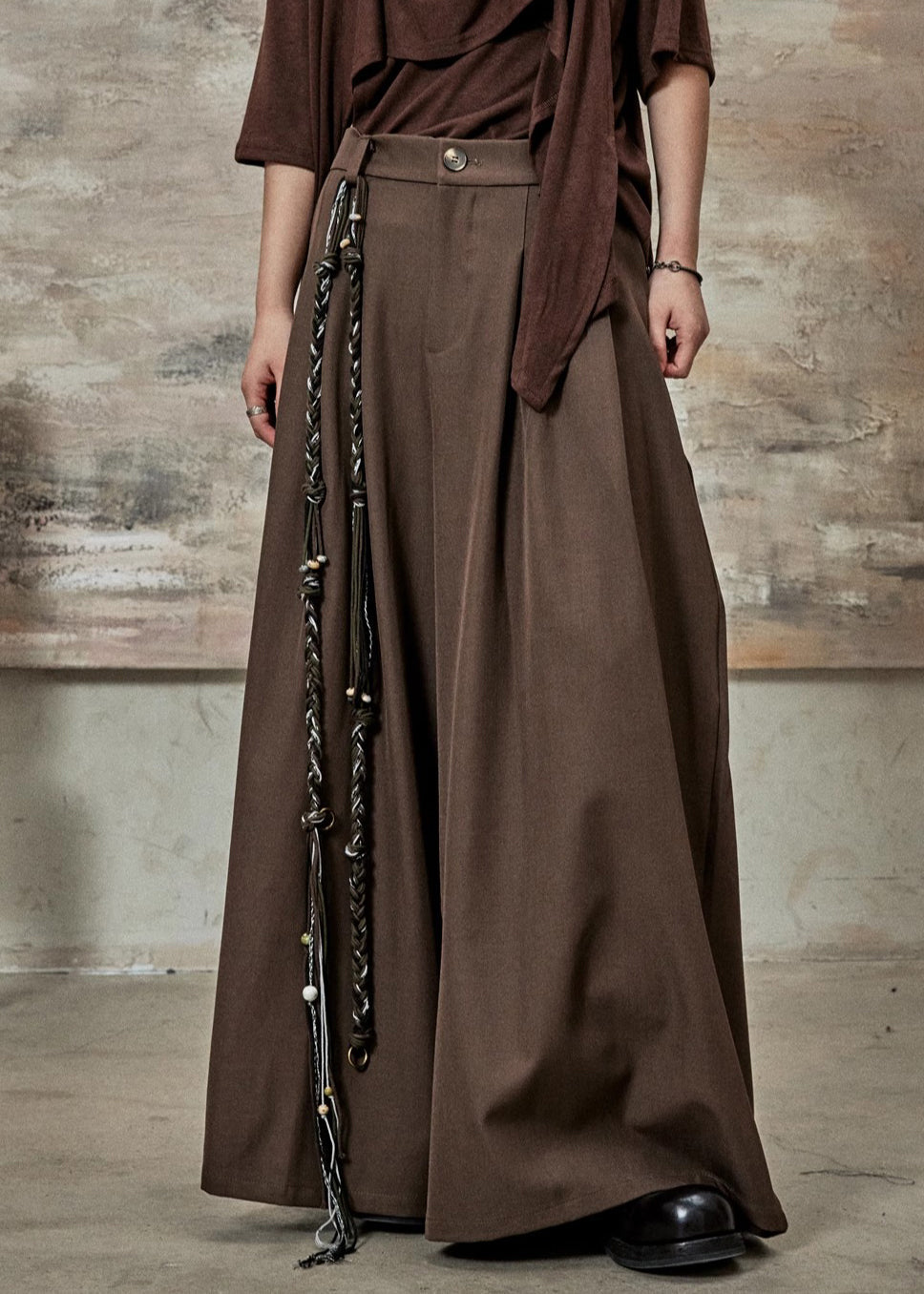 French Coffee Pockets High Waist Spandex Wide Leg Pants