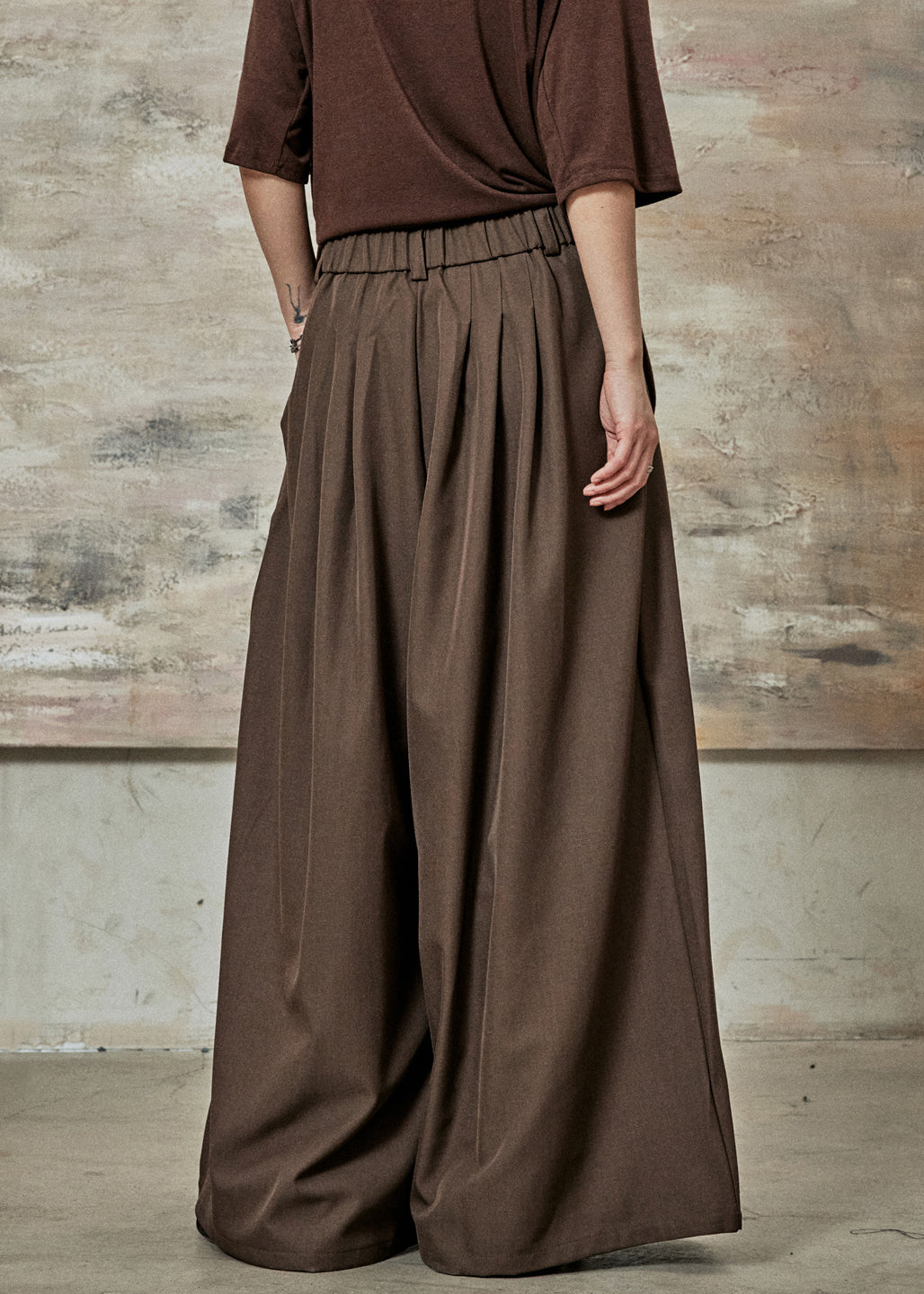 French Coffee Pockets High Waist Spandex Wide Leg Pants