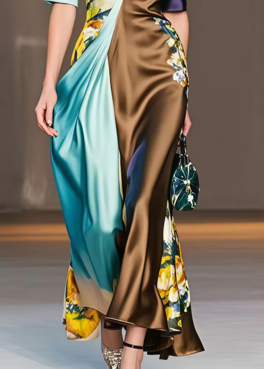 French Colorblock Asymmetrical Design Cold Shoulder Vestidos Dresses Summer