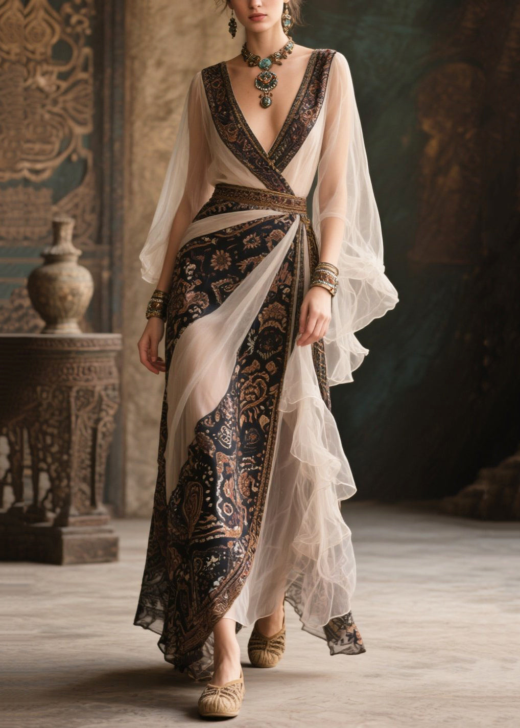 French Colorblock Asymmetrical Patchwork Tulle Dinner Dress Summer