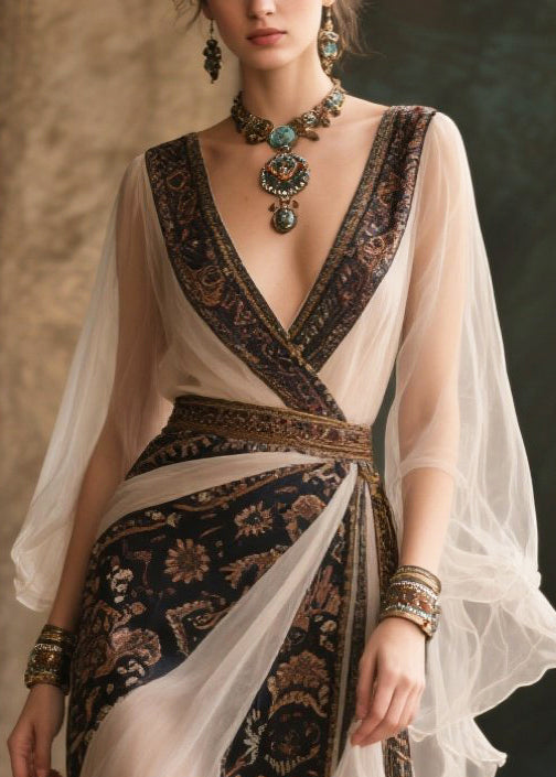 French Colorblock Asymmetrical Patchwork Tulle Dinner Dress Summer