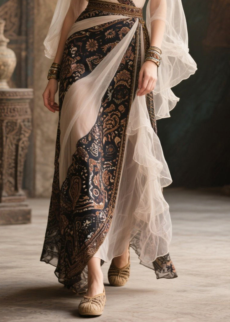 French Colorblock Asymmetrical Patchwork Tulle Dinner Dress Summer