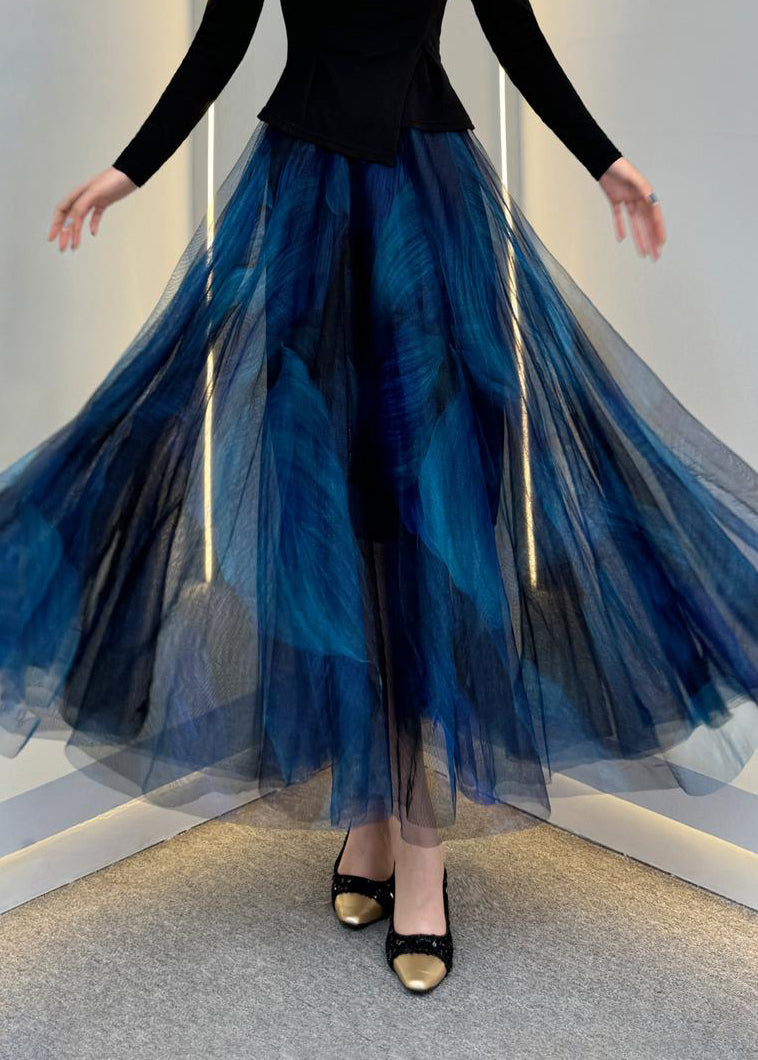 French Dark Grey Elastic Waist Tulle Maxi Skirt Summer