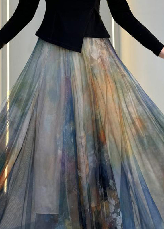 French Dark Grey Elastic Waist Tulle Maxi Skirt Summer