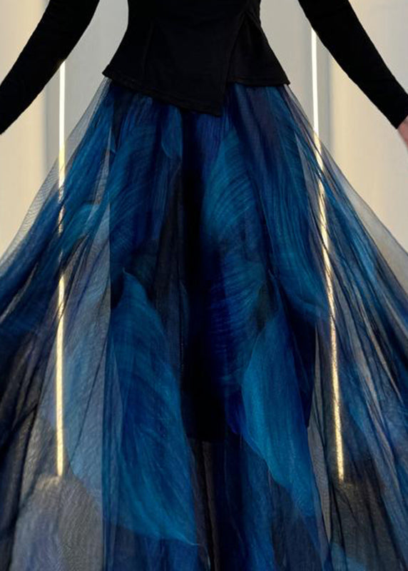 French Dark Grey Elastic Waist Tulle Maxi Skirt Summer