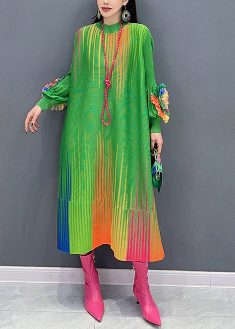 French Gradient Green Oversized Floral Decorated Robe Dresses Spring