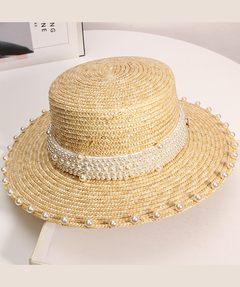 French Handmade Pearl Straw Woven Vacation Hat