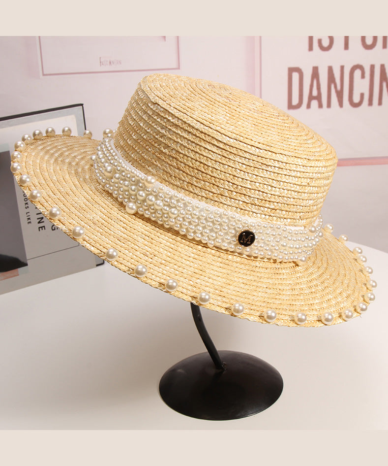 French Handmade Pearl Straw Woven Vacation Hat