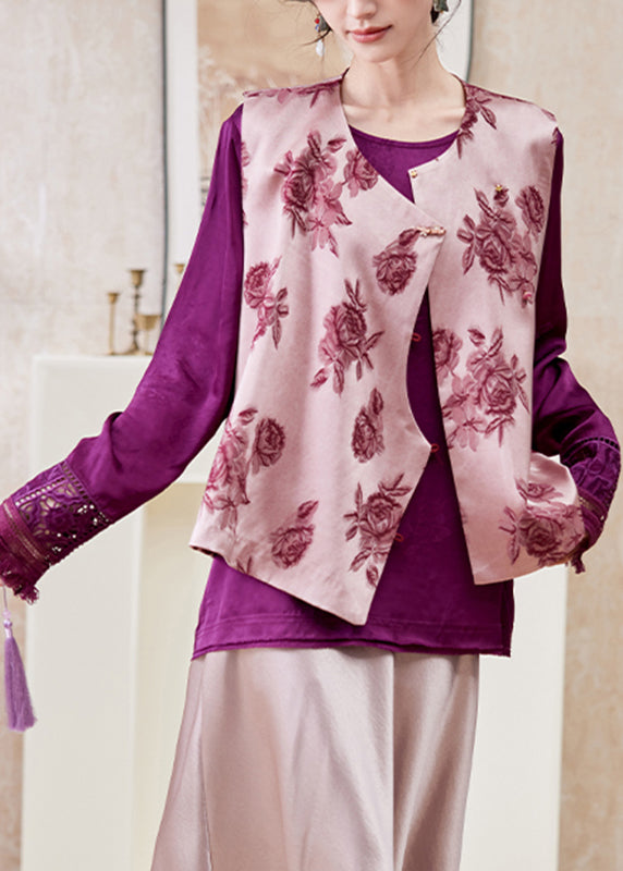 French Purple Print Button Waistcoat Spring