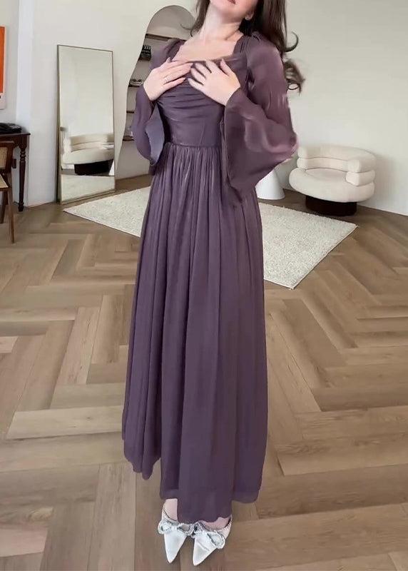 wrinkled silk dress Italian Glutinous Rice Flour V Neck Wrinkled Silk Maxi Dresses Fall Genistyle Shop