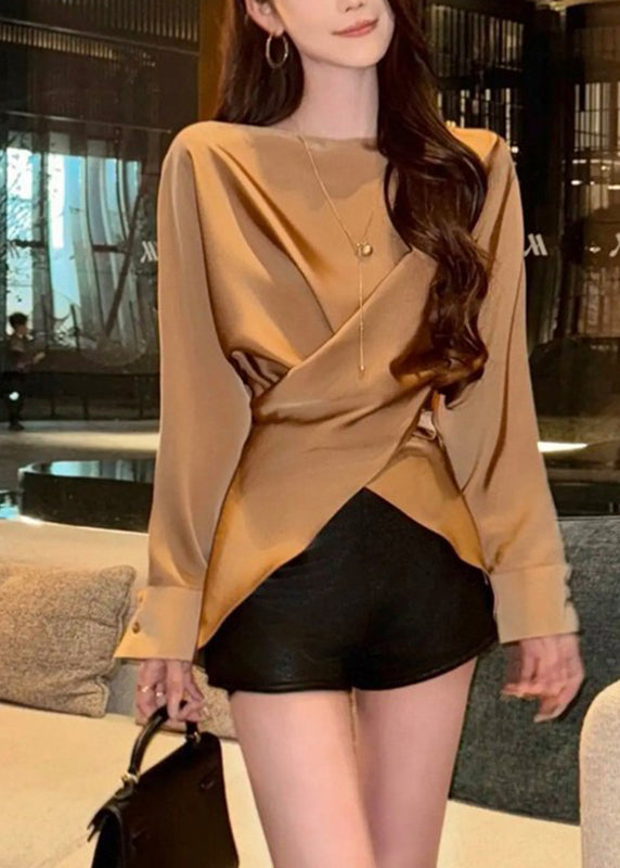 French Rose Slash Neck Asymmetrical Tie Waist Shirt Spring