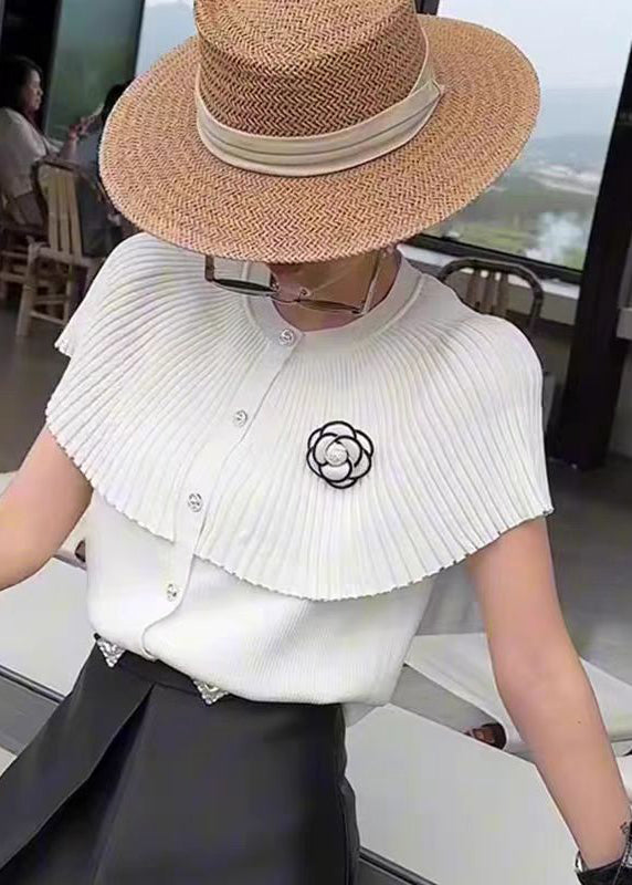 French White O Neck Floral Cloak Knit Blouses Summer