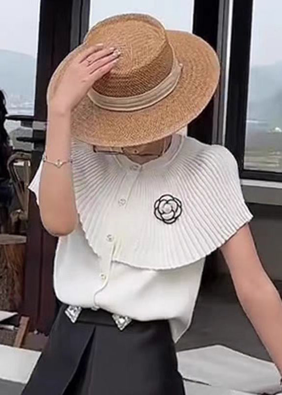 French White O Neck Floral Cloak Knit Blouses Summer