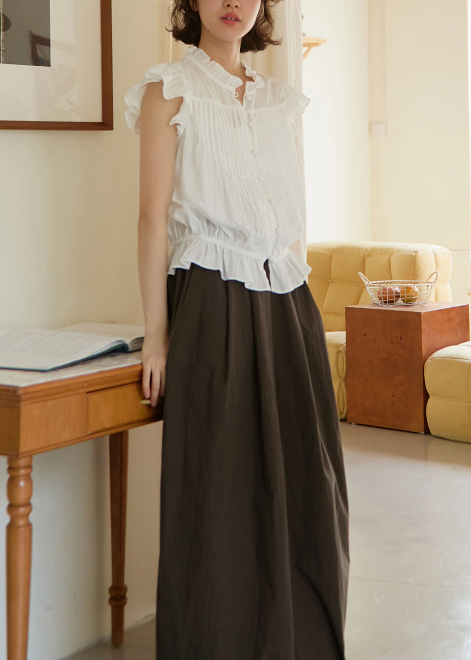 French White Ruffled Button Patchwork Cotton Blouses Summer