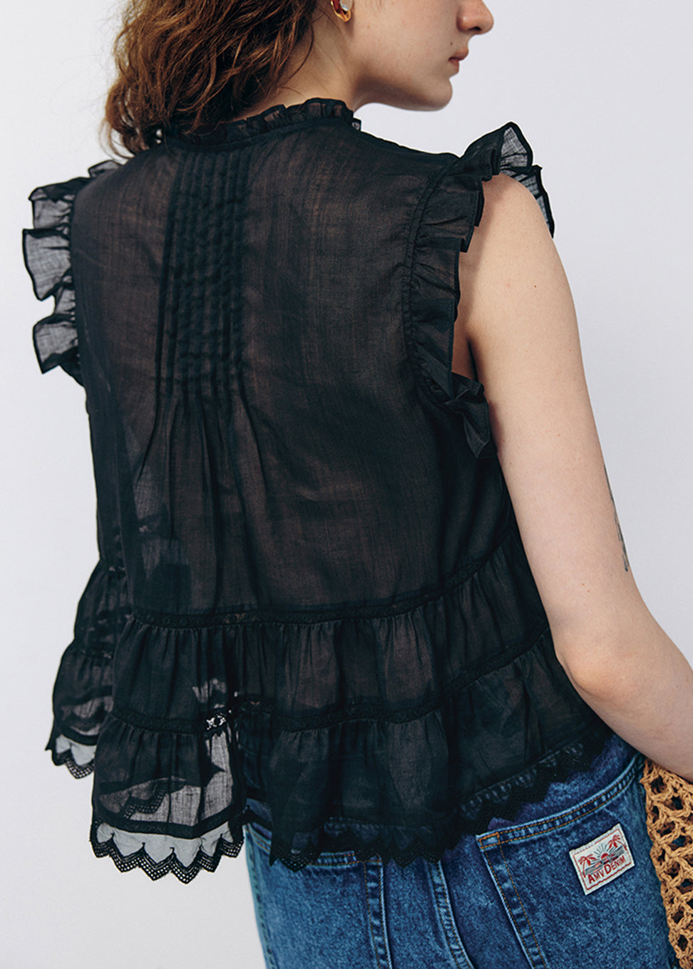 French White V Neck Ruffled Linen Blouse Top Summer