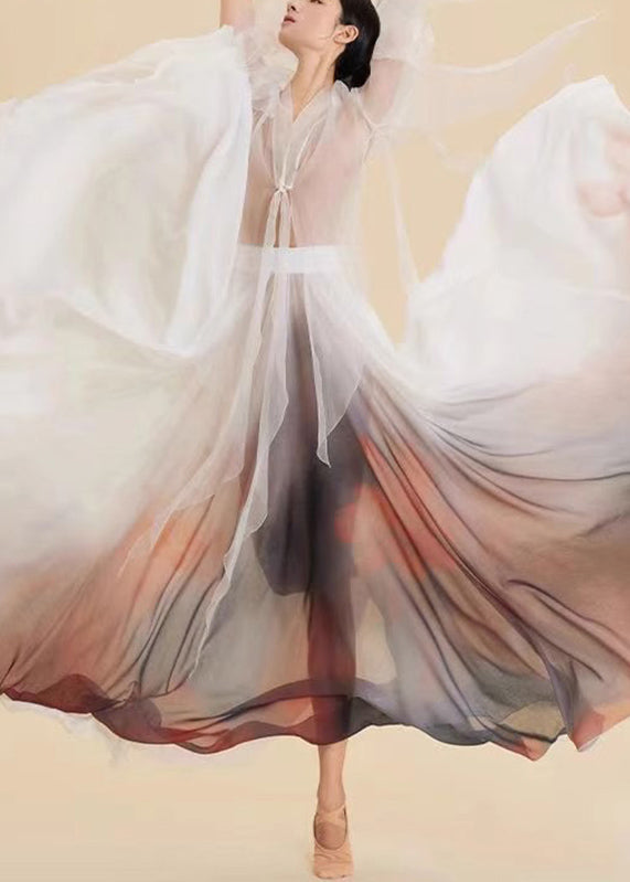 Gradient Color High Waist Silk Maxi Skirt