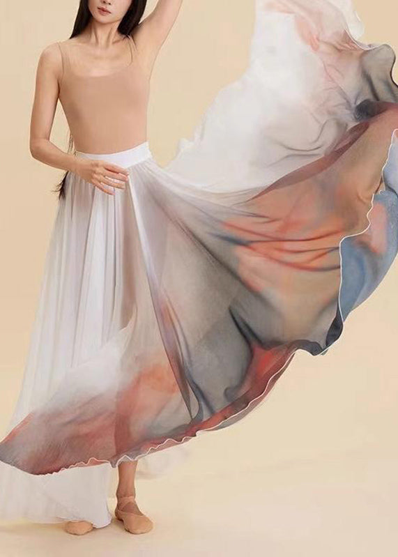Gradient Color High Waist Silk Maxi Skirt