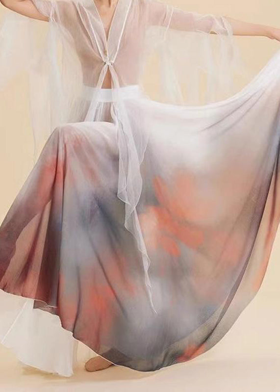 Gradient Color High Waist Silk Maxi Skirt