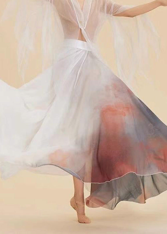 Gradient Color High Waist Silk Maxi Skirt