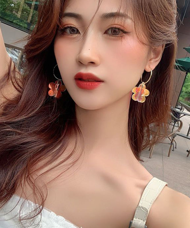 Gradient Color Rainbow Acrylic Floral Hoop Earrings