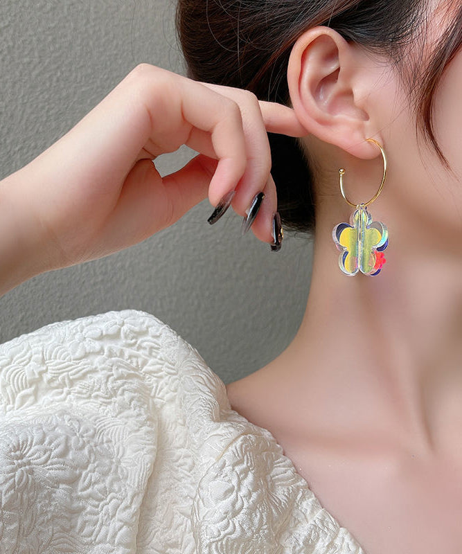 Gradient Color Rainbow Acrylic Floral Hoop Earrings