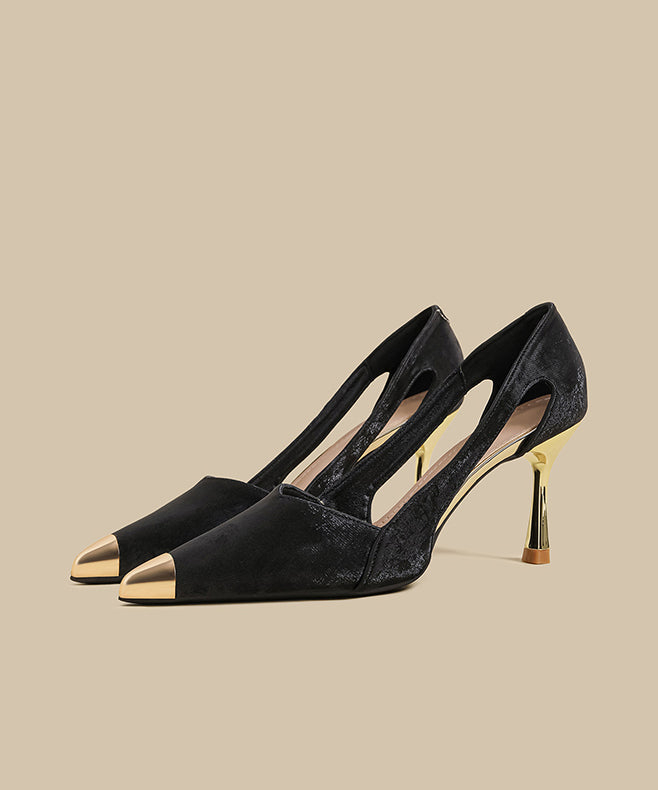 Green Faux Leather Splicing High Heel Sandals Pointed Toe