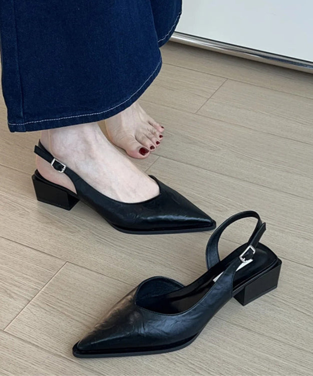 Green Splicing Chunky Sandals Faux Leather Pointed Toe