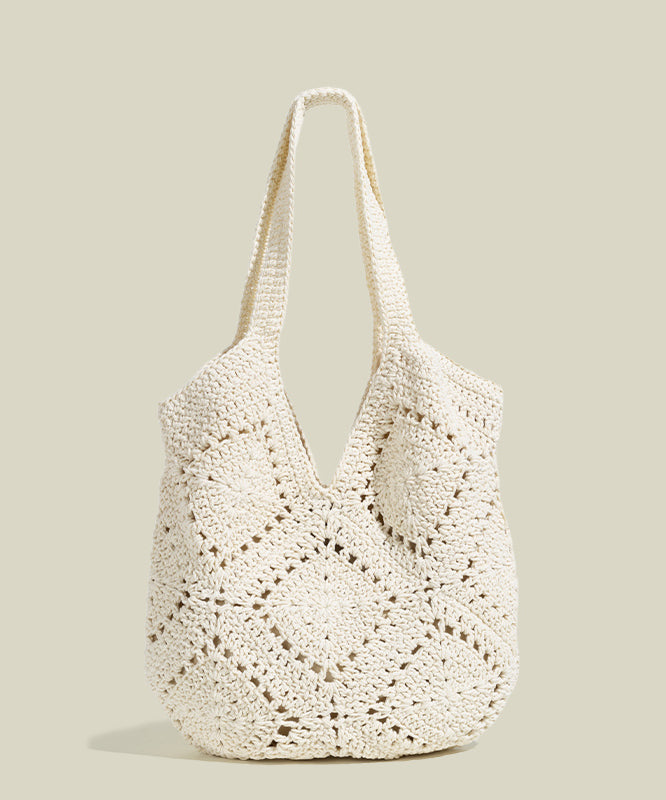 Handmade Beige Hollow Out Large Capacity Knit Shoulder Bags