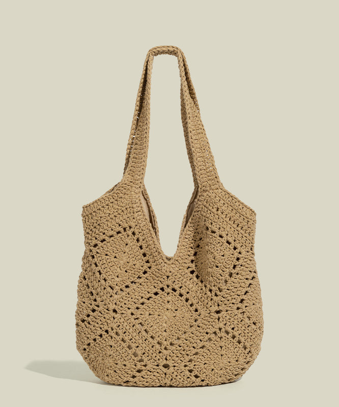 Handmade Beige Hollow Out Large Capacity Knit Shoulder Bags