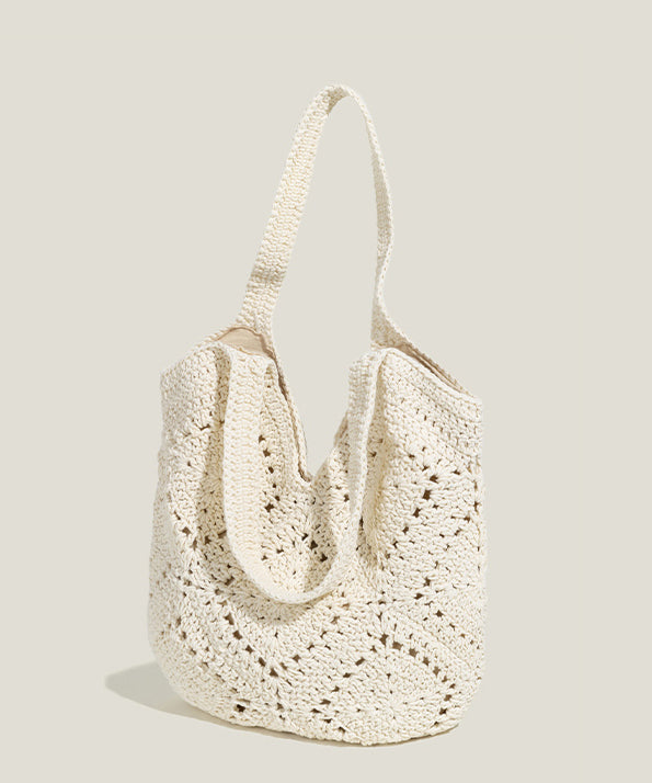 Handmade Beige Hollow Out Large Capacity Knit Shoulder Bags