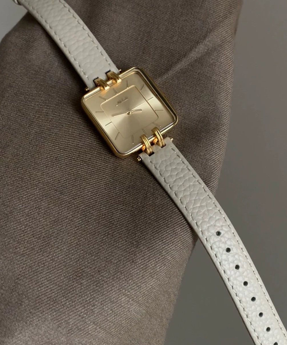 Handmade Beige Leather Square Mechanical Watches