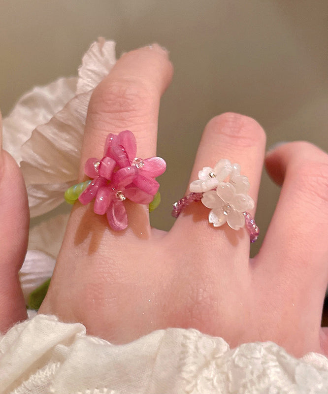 Handmade Colorblock Acrylic Floral Beads Rings Two-Piece Set