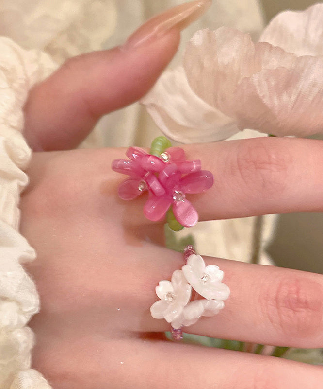 Handmade Colorblock Acrylic Floral Beads Rings Two-Piece Set