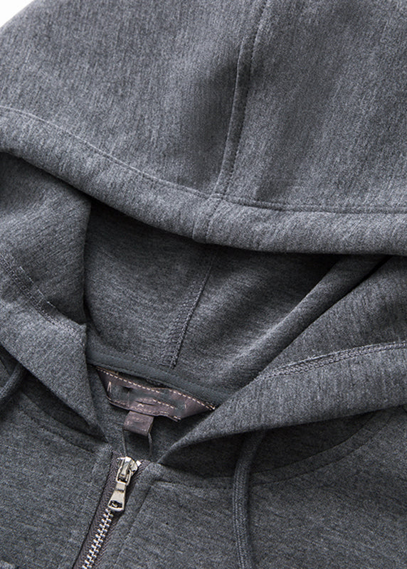 Handmade Dark Grey Tie Lace Patchwork Hooded Maxi Dresses Fall