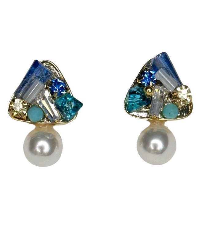 Handmade Light Green Copper Overgild Crystal Zircon Pearl Drop Earrings