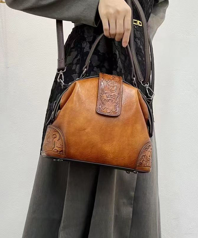 Handmade Purple Calf Leather Embossed Tote Bag