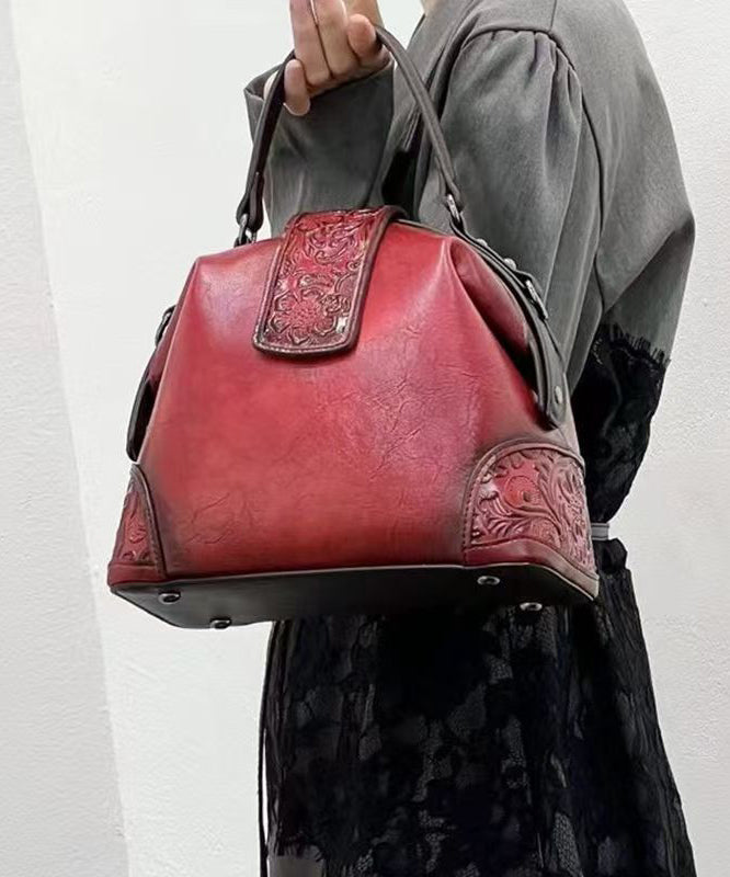 Handmade Purple Calf Leather Embossed Tote Bag