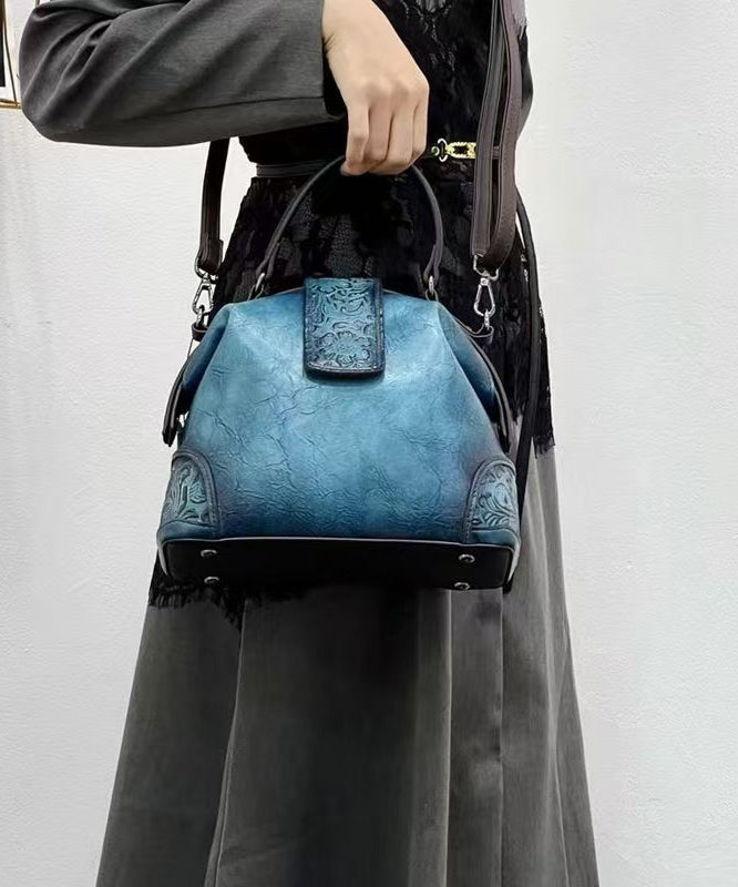 Handmade Purple Calf Leather Embossed Tote Bag