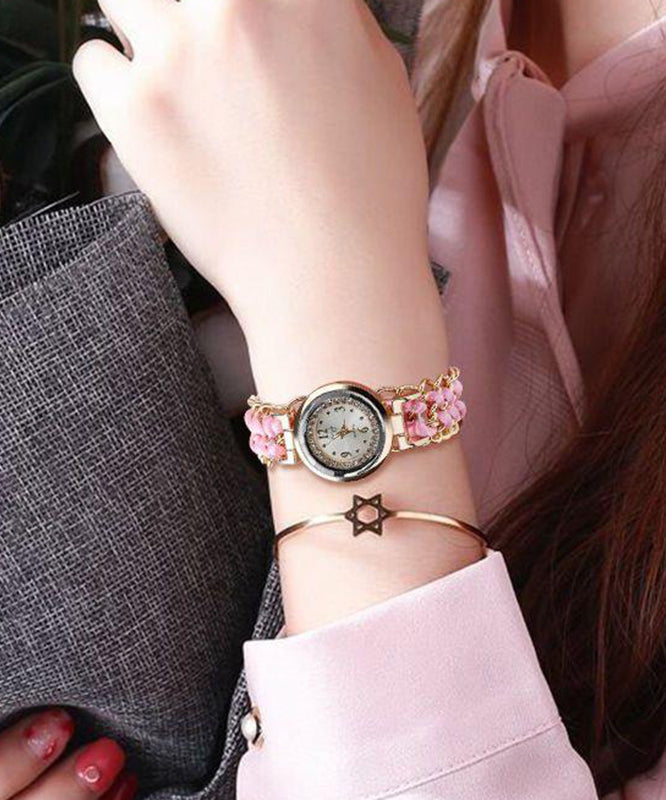 Handmade Red Alloy Zircon Weave Waterproof Watch