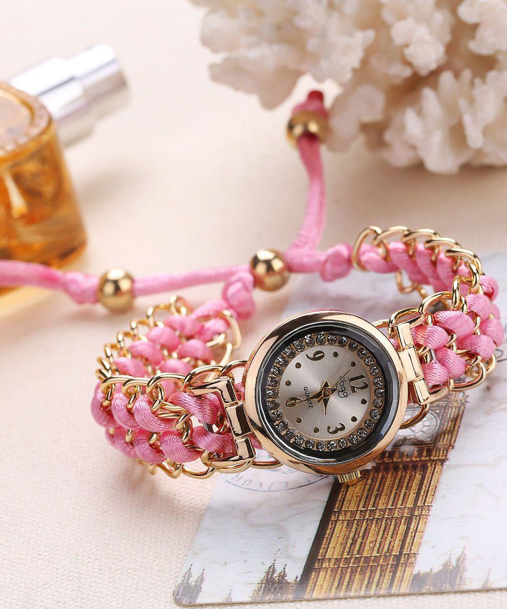 Handmade Red Alloy Zircon Weave Waterproof Watch