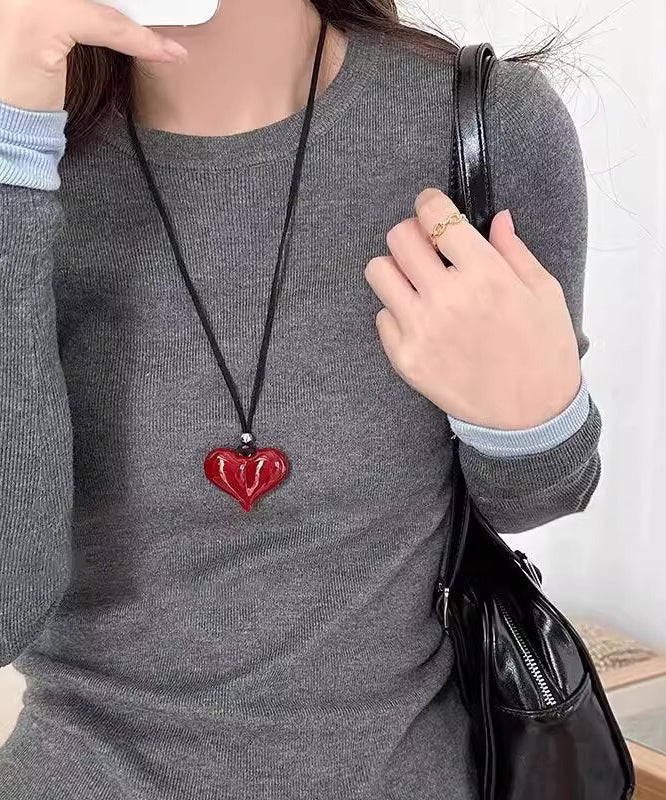 Handmade Red Bow Leather Rope Pendant Necklace