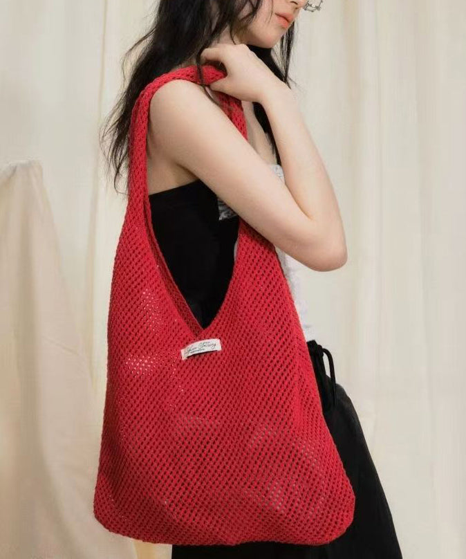 Handmade Red Hollow Out Knit Shoulder Bags