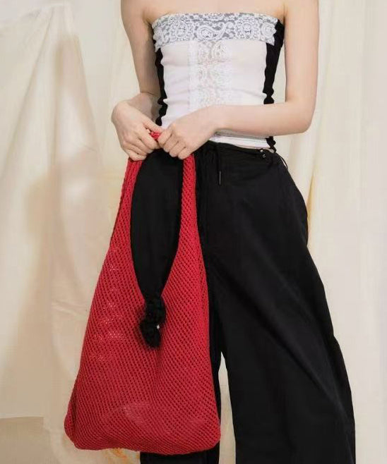 Handmade Red Hollow Out Knit Shoulder Bags