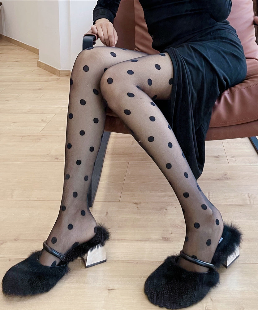 Hot Girl Polka Dot Sexy Black Stockings