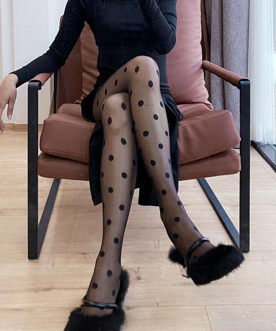 Hot Girl Polka Dot Sexy Black Stockings