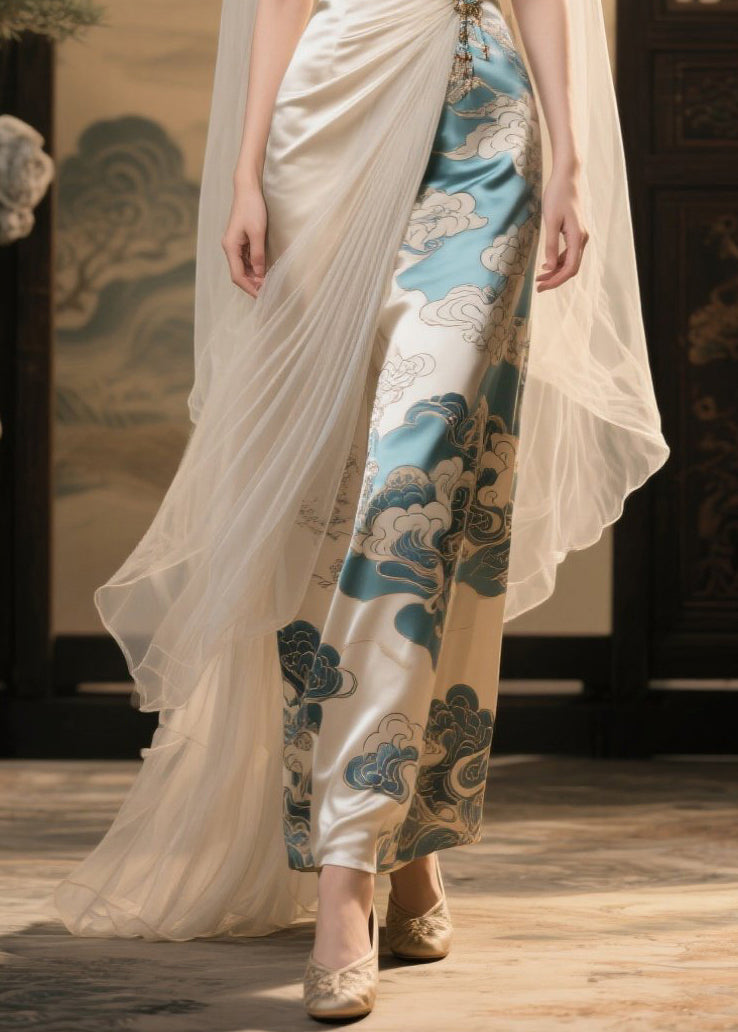 Italian Champagne Print Asymmetrical Patchwork Tulle Party Dress Summer