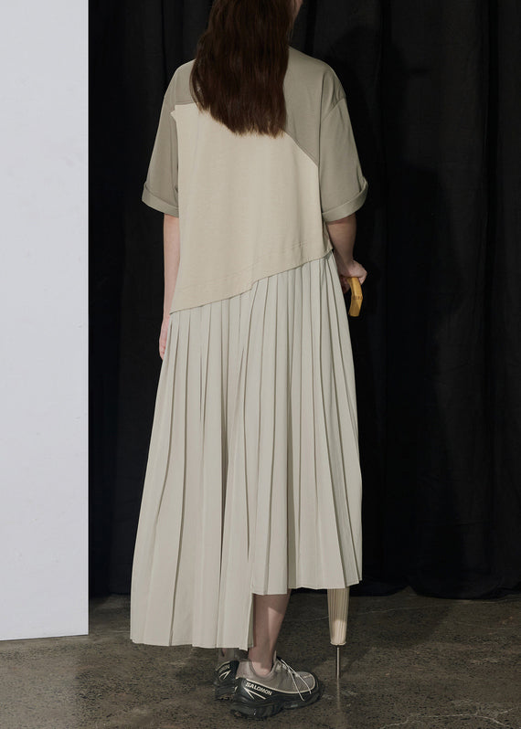 Italian Colorblock Asymmetrical Wrinkled Patchwork Cotton Dresses Summer